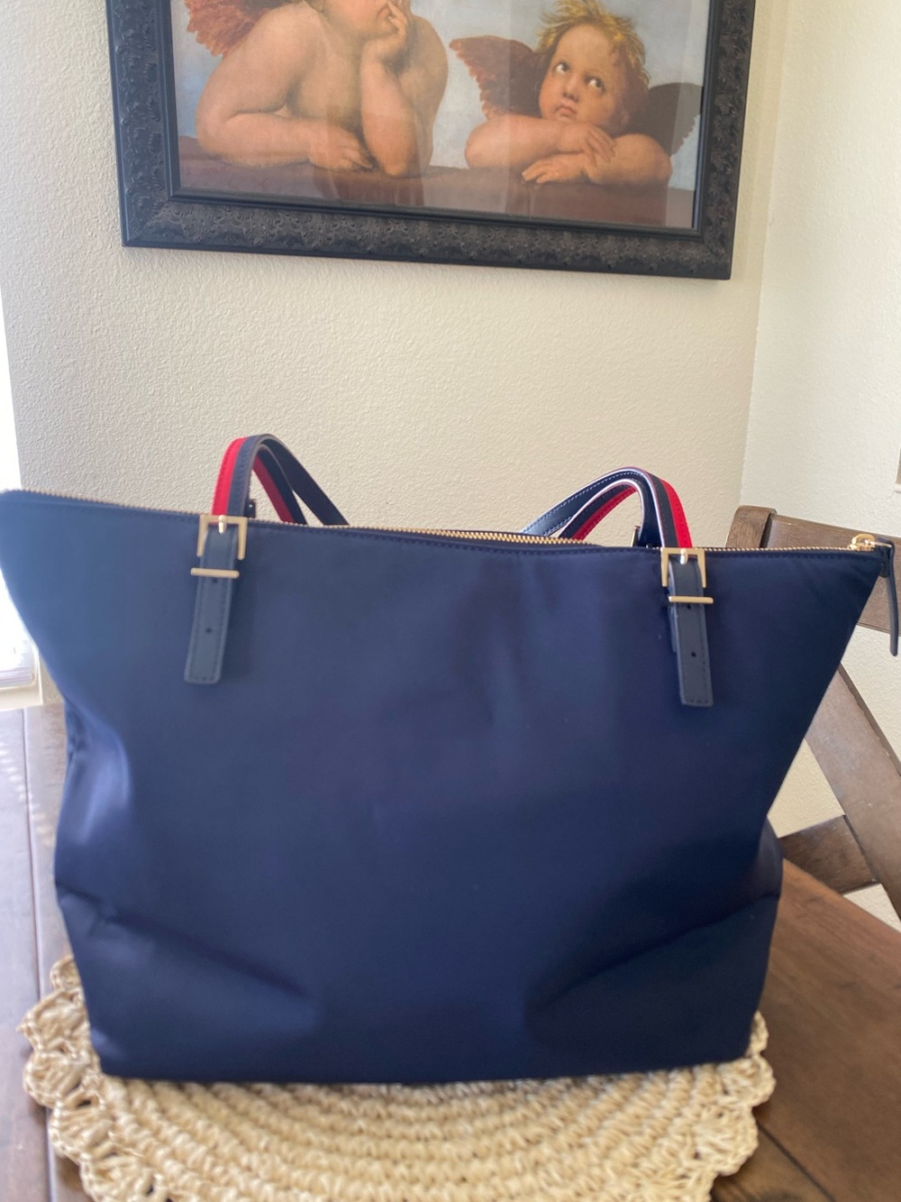 kate spade navy tote with red-trim handles - Picture 4 of 7